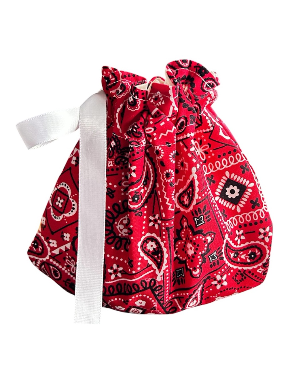 Hand Crafted Red Bandana Lined Fabric Gift Bag Reusable Eco Friendly Drawstring - Picture 3 of 5